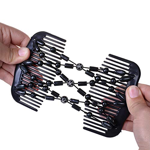 LOVEF Women Magic Hair Combs Wood Beaded Stretch Double Side Combs Clips Bun Maker Hair Accessories Bead Back