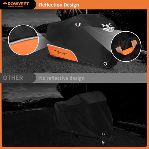 ROWYEET Motorcycle Cover Waterproof Outdoor Storage with Lock-Holes, Zipper Storage Bag & Night Reflective Design, All Season Protection Powersports Vehicle Covers Fits up to 104" Motorcycles - Image 3