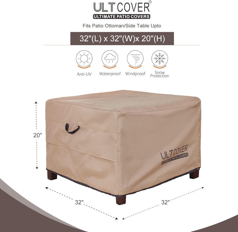 ULTCOVER غطاء مقاوم للماء لأريكة الحديقة، مربع الشكل، لطاولات جانبية خارجية، أبعاد 32 بوصة طولًا × 32 بوصة عرضًا × 20 بوصة ارتفاعًا - Image 2