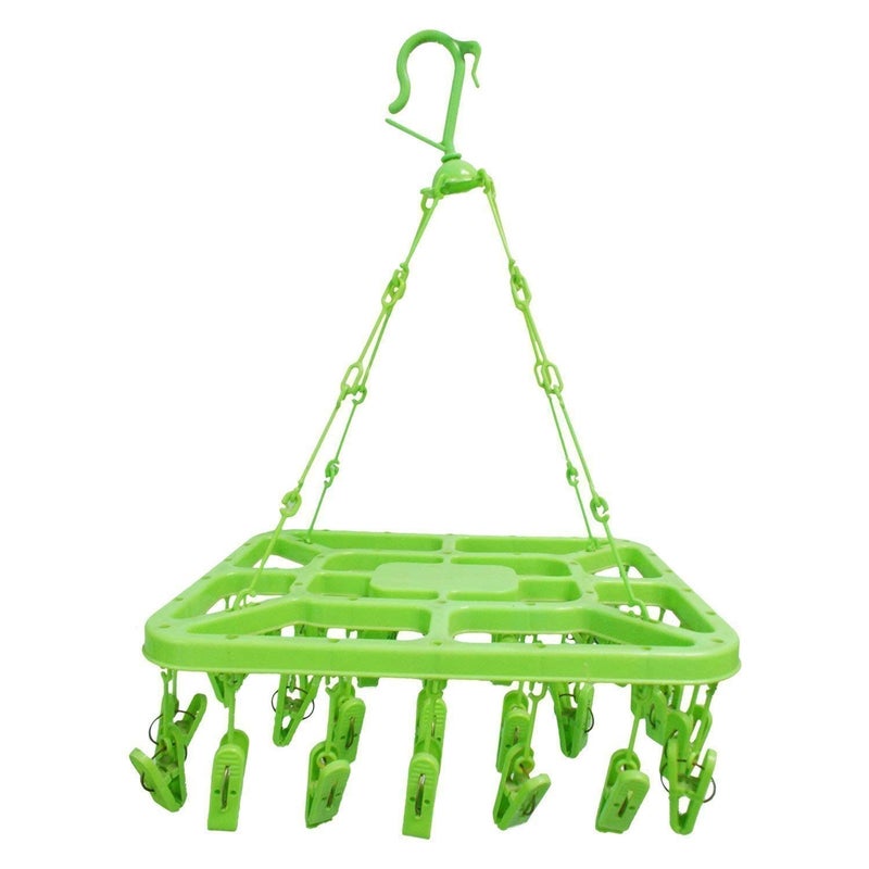 Improvhome Plastic Clothes Drying Hanger with 32 Clips/pegs (Assorted Colour) - Rectangular Design - Kid's Clothes Hanger - Image 4