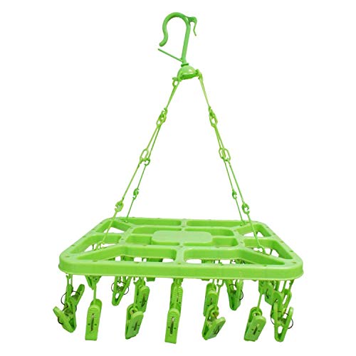 Improvhome Plastic Clothes Drying Hanger with 32 Clips/pegs (Assorted Colour) - Rectangular Design - Kid's Clothes Hanger - Image 1