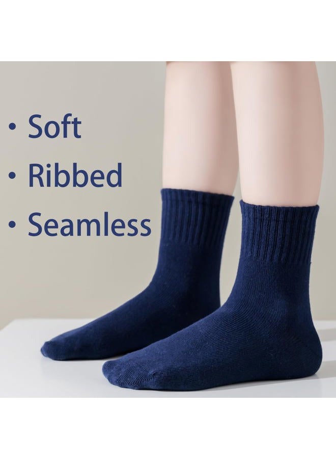 hakugoo Boys Crew Socks Kids Seamless Cotton Dress Socks Uniform Sock for Girls 4/8 Pairs, Navy,4 Pairs, 3-5 Years - Image 2