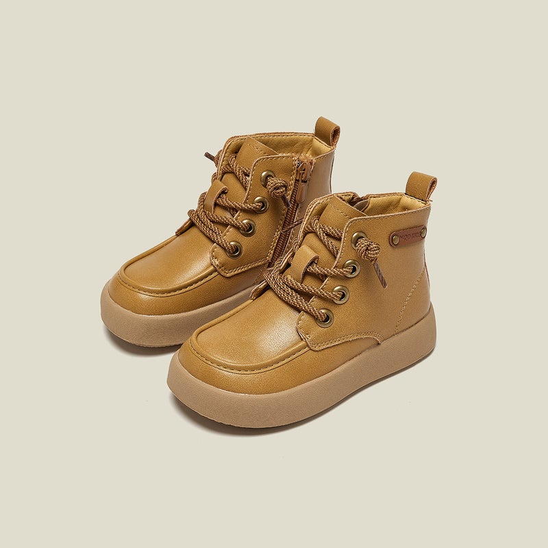 Kids Martin Fleece-Lined/Mqd2024 Winter New Arrival Fleece-Lined Martin Boots Fashion British Leather Boots Kids Girls' Shoes - Image 1