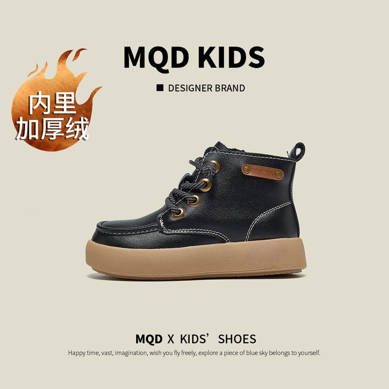 Kids Martin Fleece-Lined/Mqd2024 Winter New Arrival Fleece-Lined Martin Boots Fashion British Leather Boots Kids Girls' Shoes - Image 3