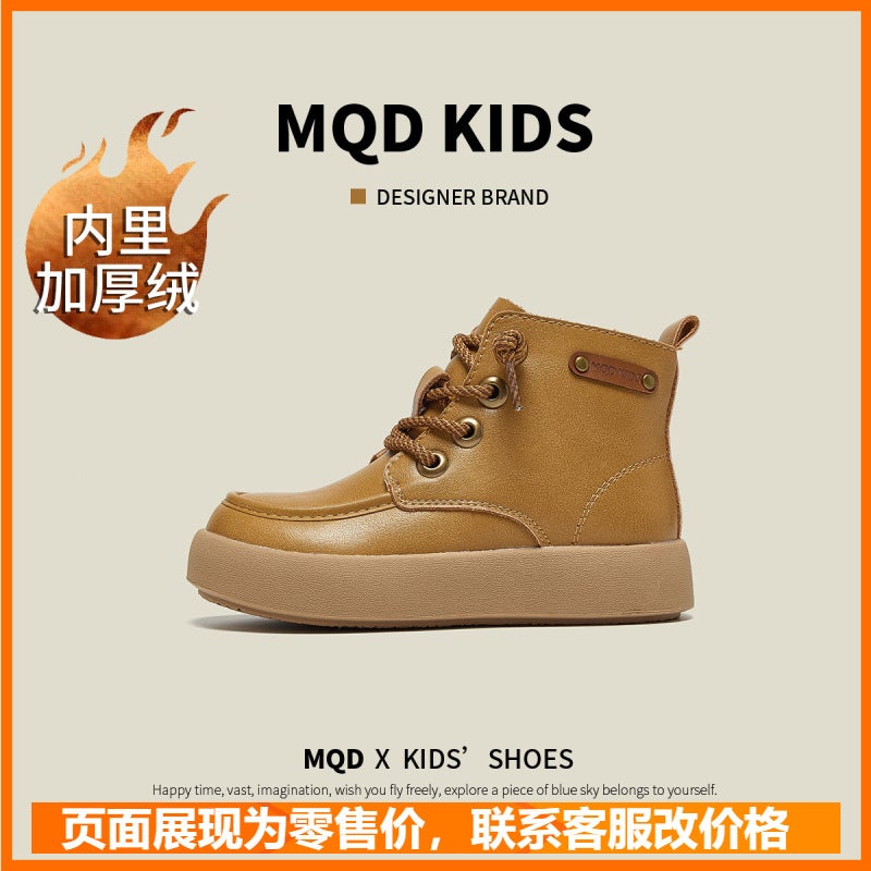 Kids Martin Fleece-Lined/Mqd2024 Winter New Arrival Fleece-Lined Martin Boots Fashion British Leather Boots Kids Girls' Shoes - Image 2