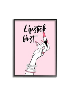 Stupell Industries Lipstick First Makeup Calligraphy Glamorous Phrase Jewelry Accessories, Design by Martina Pavlova  - Image 1