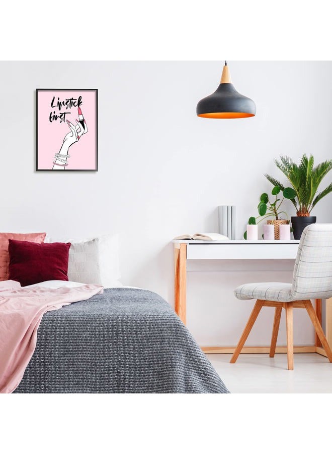 Stupell Industries Lipstick First Makeup Calligraphy Glamorous Phrase Jewelry Accessories, Design by Martina Pavlova - Image 2