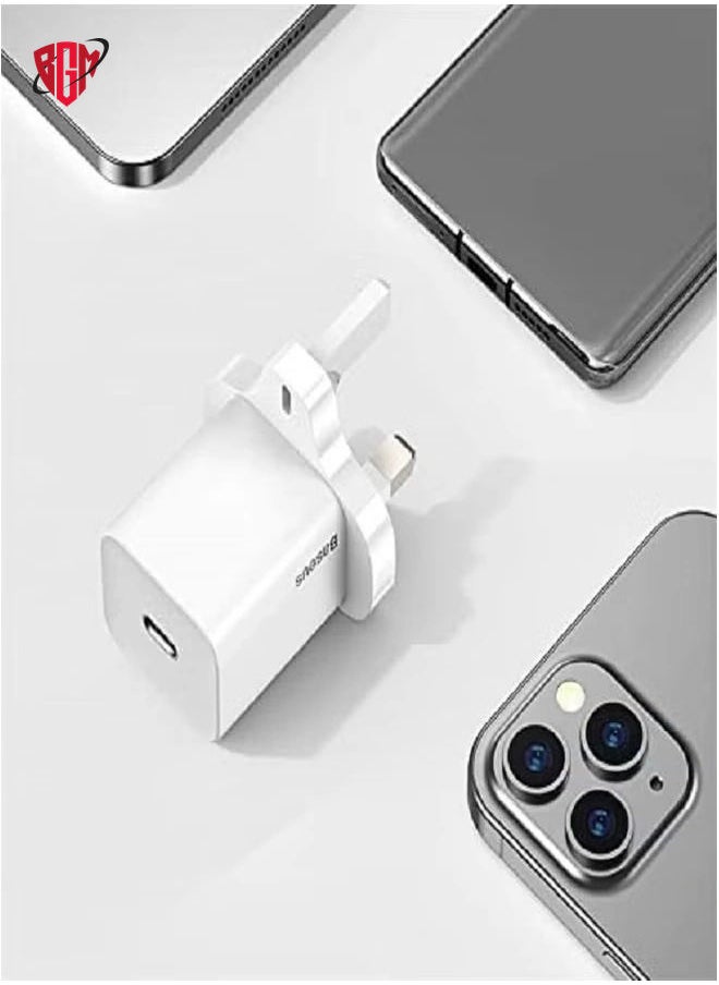 BGM - Charger USB C PD 20W Mini Power Delivery Quick Charging Travel Adapter Laptop Wall Plug Compatible for iPad 9,iPhone 13/12/11, iPad Pro 2021 (With Type C to Lightning Cable, White) - Image 1