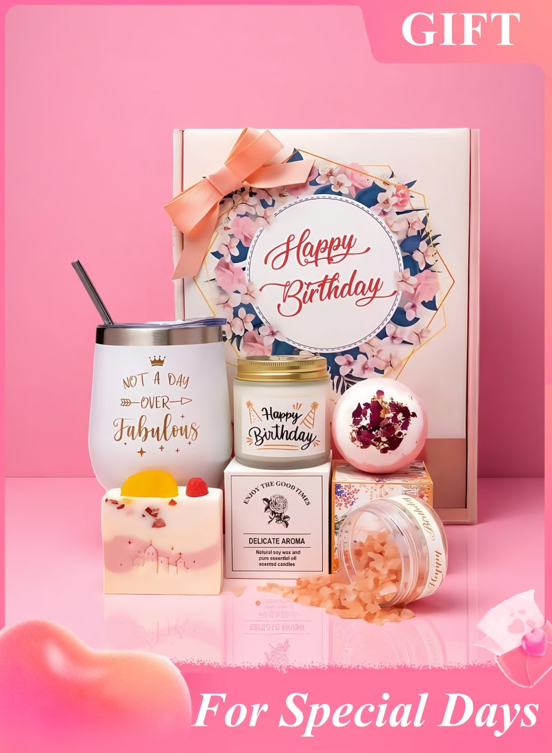 GALADUNE Gifts Basket for Women - Pink Birthday Celebration Gift Box Set Contains 5 Items Inspirational Gift,Relaxing Spa Care Package for Women Friendship,Friend Gifts for Women - Image 1