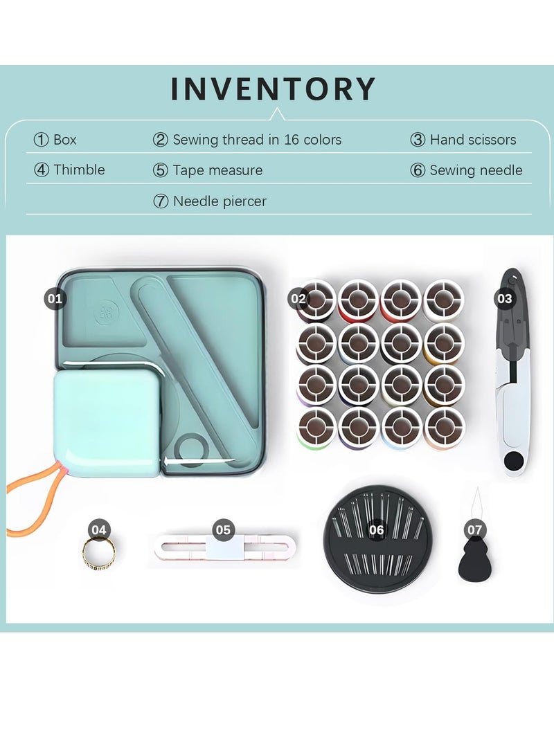 SYOSI Mini Plastic Sewing Kit Travel Box Portable Sewing Kit Box DIY Sewing Kit with Threads Scissors Hand Sewing Needles Sewing Kit Sewing Repair Kit Storage Box for Home and Travel Green - Image 2