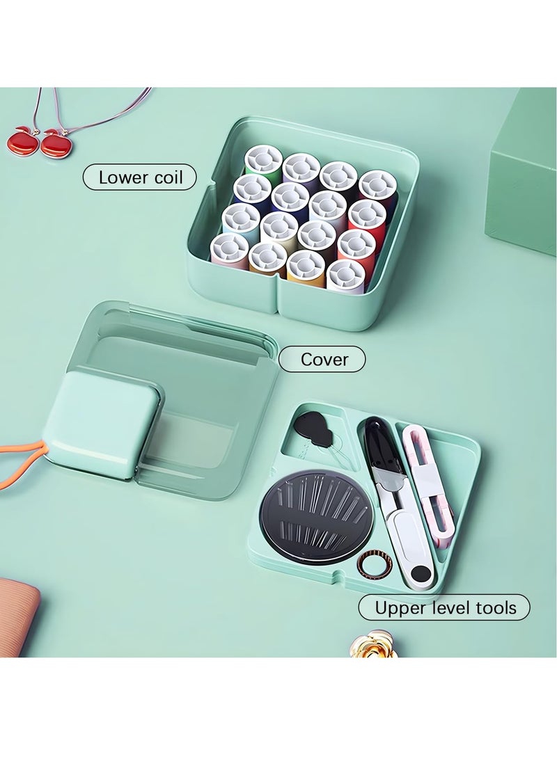 SYOSI Mini Plastic Sewing Kit Travel Box Portable Sewing Kit Box DIY Sewing Kit with Threads Scissors Hand Sewing Needles Sewing Kit Sewing Repair Kit Storage Box for Home and Travel Green - Image 3