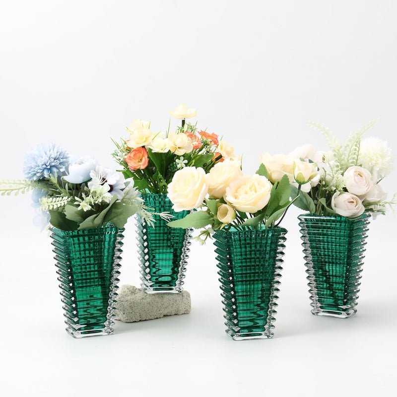 mcmcncuiu Crystal Vases Set of 4, Green Glass Vases, Crystal Vase for Centerpieces, Modern Flower Vase for Living Room, Bedroom, Kitchen, Dining Table, Shelf, Wedding, 6 Inches - Image 1