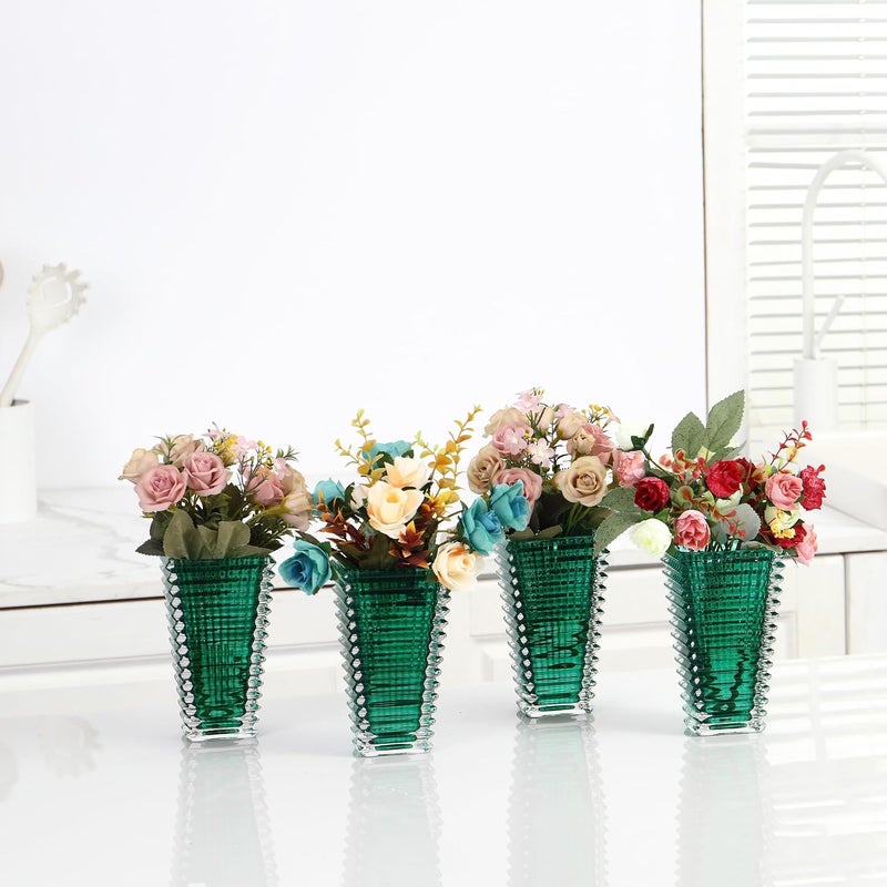 mcmcncuiu Crystal Vases Set of 4, Green Glass Vases, Crystal Vase for Centerpieces, Modern Flower Vase for Living Room, Bedroom, Kitchen, Dining Table, Shelf, Wedding, 6 Inches - Image 4