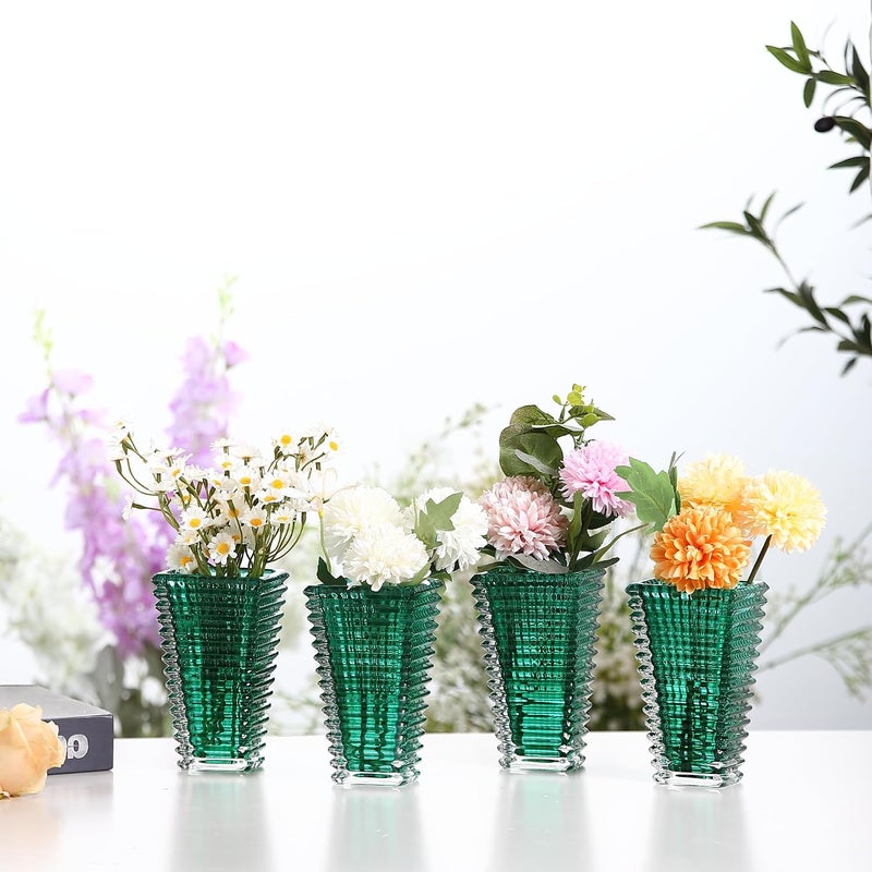 mcmcncuiu Crystal Vases Set of 4, Green Glass Vases, Crystal Vase for Centerpieces, Modern Flower Vase for Living Room, Bedroom, Kitchen, Dining Table, Shelf, Wedding, 6 Inches - Image 5