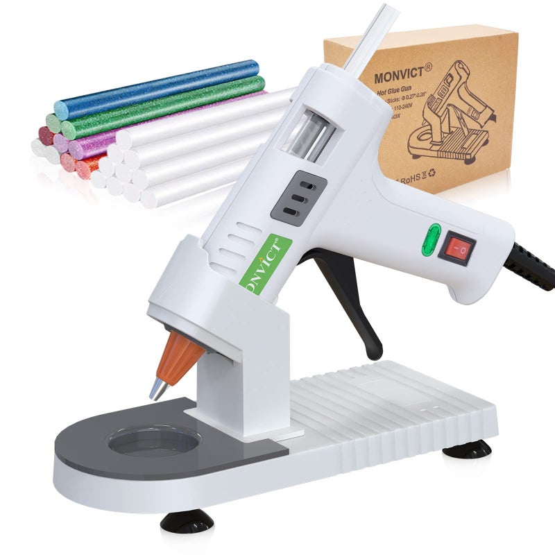 MONVICT Hot Glue Gun Kit, MONVICT 40W Mini Glue Gun with Fine Tip & 30 Glue Sticks, Suction Cups Stand & Anti Stick Silicone Mat, On/Off Switch Design for DIY, Crafts, Home School Projectâ€¦ - Image 1