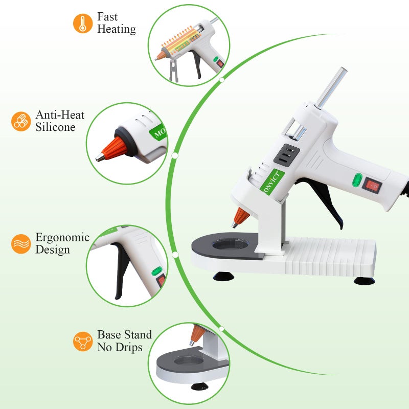 MONVICT Hot Glue Gun Kit, MONVICT 40W Mini Glue Gun with Fine Tip & 30 Glue Sticks, Suction Cups Stand & Anti Stick Silicone Mat, On/Off Switch Design for DIY, Crafts, Home School Projectâ€¦ - Image 2