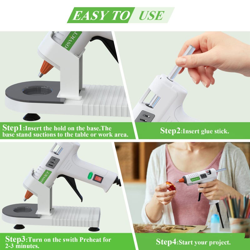 MONVICT Hot Glue Gun Kit, MONVICT 40W Mini Glue Gun with Fine Tip & 30 Glue Sticks, Suction Cups Stand & Anti Stick Silicone Mat, On/Off Switch Design for DIY, Crafts, Home School Projectâ€¦ - Image 5