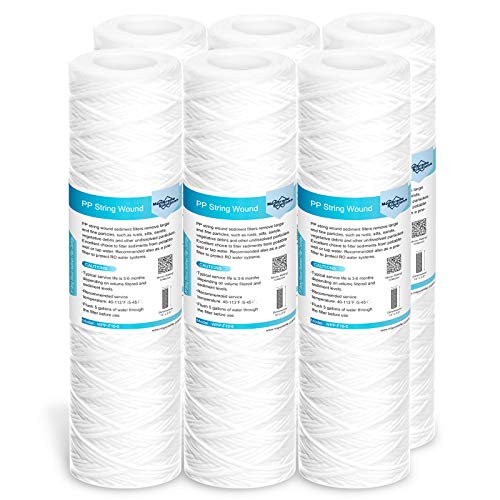 Membrane Solutions 10 Micron 10"x2.5" String Wound Whole House Water Filter Replacement Cartridge Universal Sediment Filters for Well Water - 6 Pack - Image 1