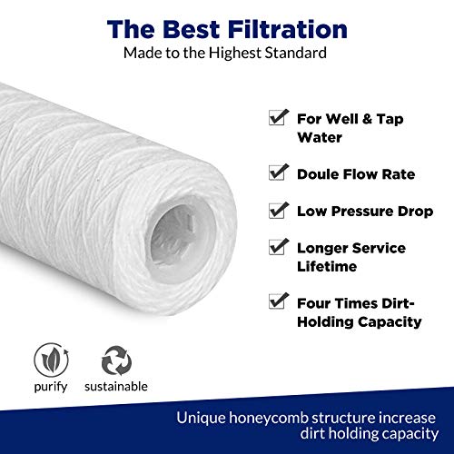 Membrane Solutions 10 Micron 10"x2.5" String Wound Whole House Water Filter Replacement Cartridge Universal Sediment Filters for Well Water - 6 Pack - Image 5