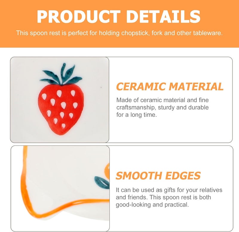 Uonlytech Ceramic Spoon Rest for Kitchen Countertop, 4pcs Set Pineapple Strawberry Orange Patterns, Delicate Tabletop Utensil Holder for Sauce Serving and Cooking Accessories - Image 3