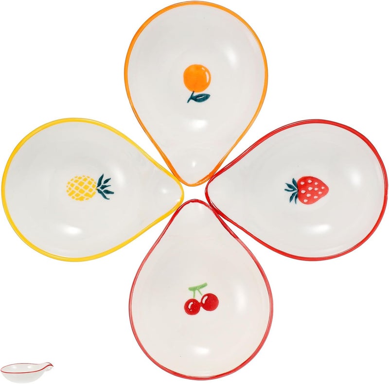 Uonlytech Ceramic Spoon Rest for Kitchen Countertop, 4pcs Set Pineapple Strawberry Orange Patterns, Delicate Tabletop Utensil Holder for Sauce Serving and Cooking Accessories - Image 1