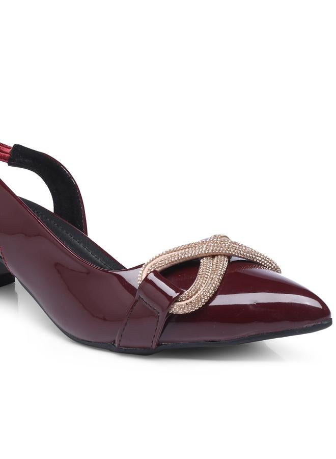 GNIST GNIST Embellished Pointed Toe Block Heel Slingback Shoes  - Image 3