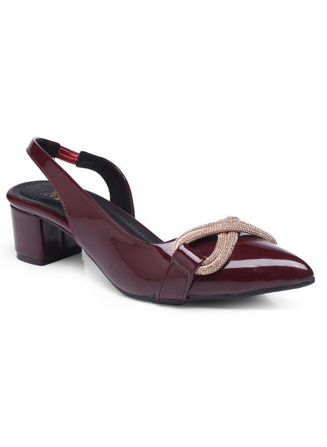 GNIST GNIST Embellished Pointed Toe Block Heel Slingback Shoes  - Image 2