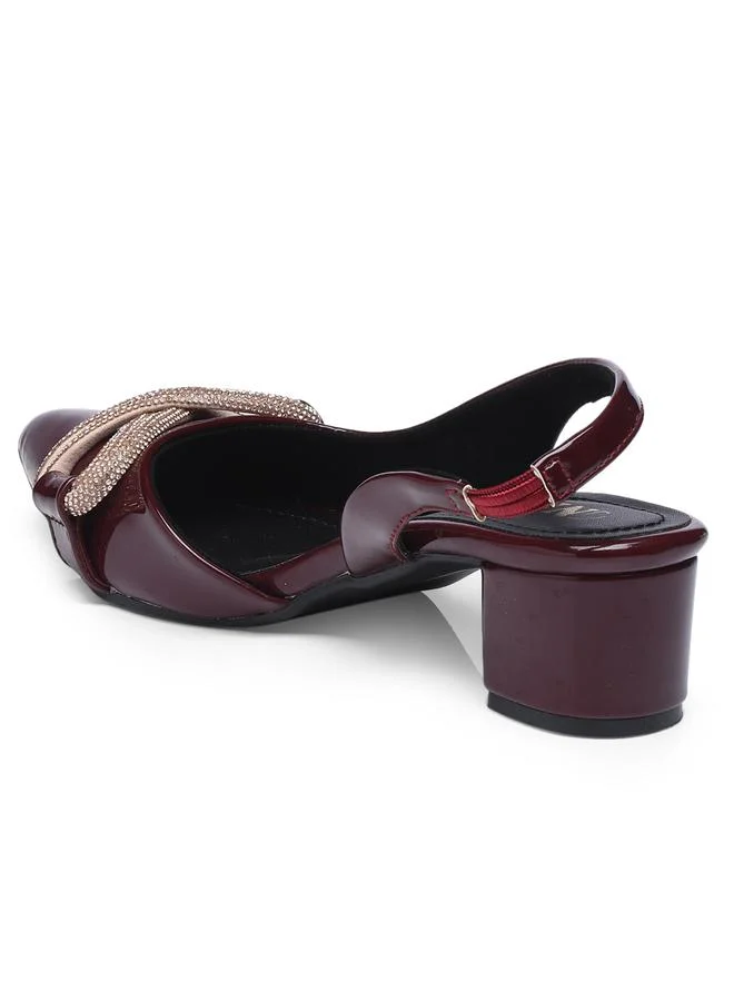 GNIST GNIST Embellished Pointed Toe Block Heel Slingback Shoes