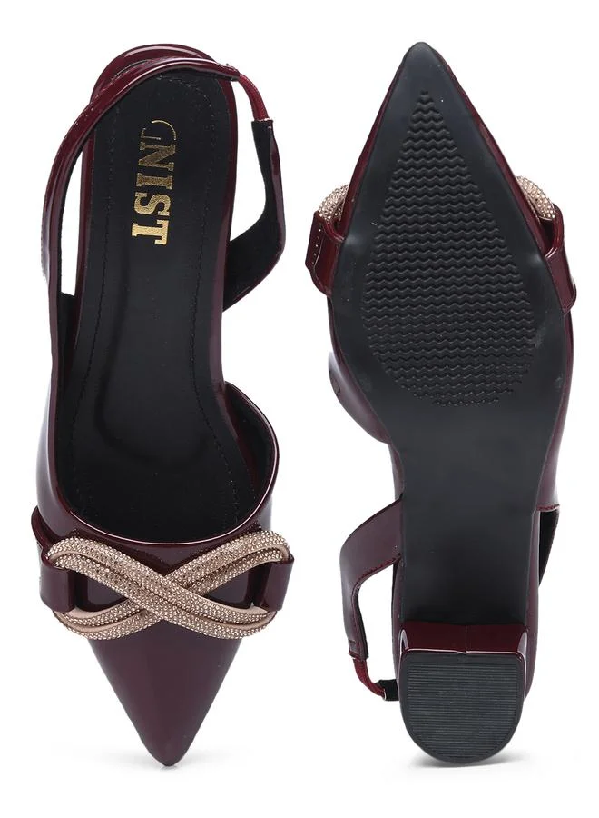 GNIST GNIST Embellished Pointed Toe Block Heel Slingback Shoes