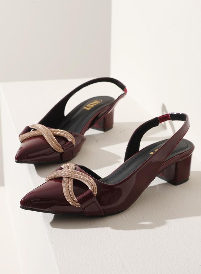 GNIST Embellished Pointed Toe Block Heel Slingback Shoes - Image 5