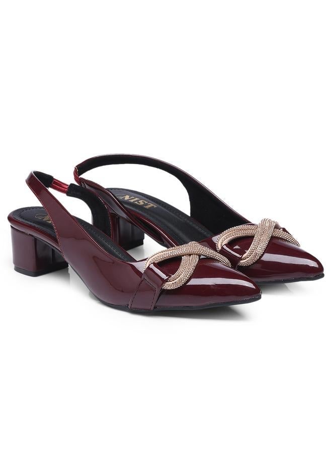 GNIST Embellished Pointed Toe Block Heel Slingback Shoes - Image 4