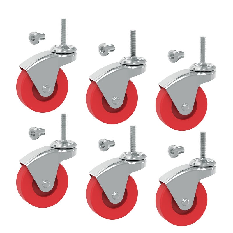 BIG RED 25 Inch Stem Caster Wheels Set of 6Heavy Duty 360 Degree Swivel Stem Casters for Creeper Service Utility Cart Stool Post MountATR65516PB