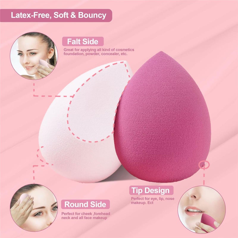 ElegGlo Makeup Sponge Set Blender Sponges 14 Pcs for Liquid Cream, and Powder Latex Free Multi-colored Sponges for Makeup Application with Storage Box Pink Gifts - Image 3