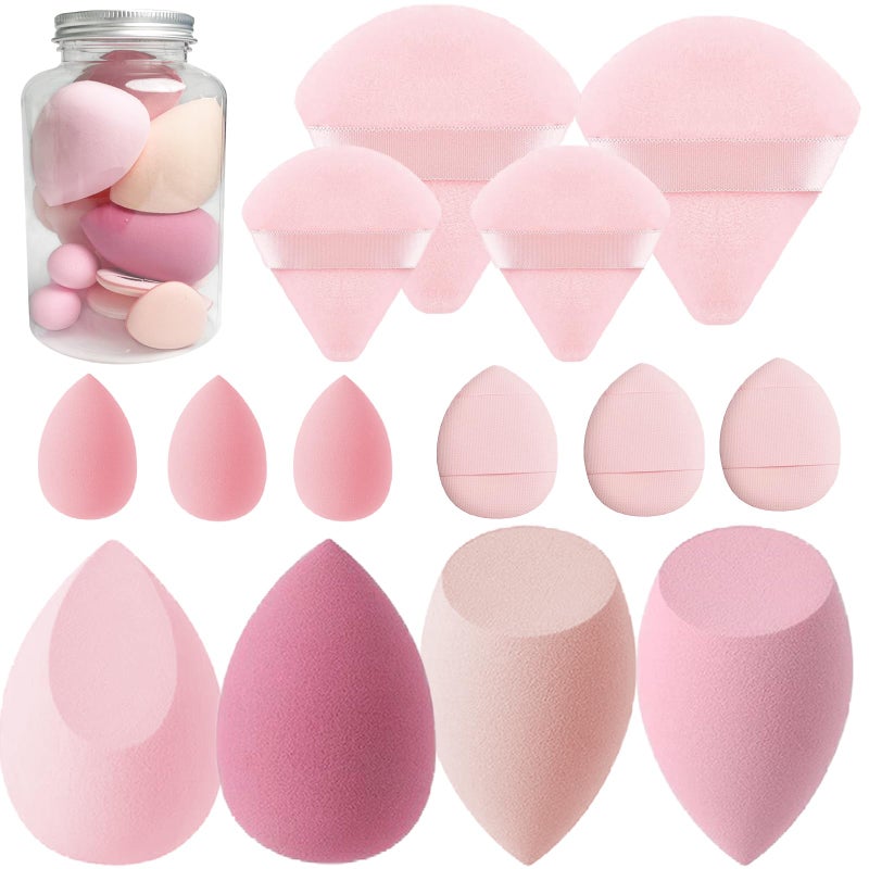 ElegGlo Makeup Sponge Set Blender Sponges 14 Pcs for Liquid Cream, and Powder Latex Free Multi-colored Sponges for Makeup Application with Storage Box Pink Gifts - Image 1