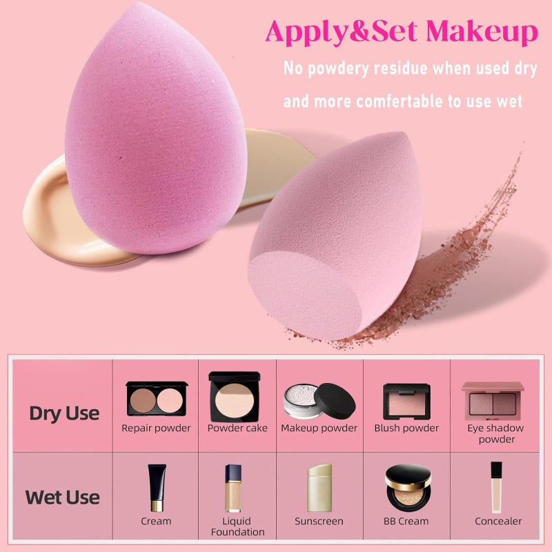 ElegGlo Makeup Sponge Set Blender Sponges 14 Pcs for Liquid Cream, and Powder Latex Free Multi-colored Sponges for Makeup Application with Storage Box Pink Gifts - Image 4