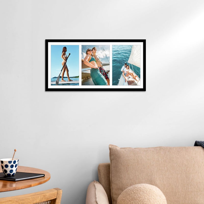 جيفت جاردن GiftGarden 5x7 صورة إطار صورة 3 فتحة 8x16 إطار مملوءة بثلاث صور 5x7 مع حصيرة عرض الجدار الأسود - Image 3