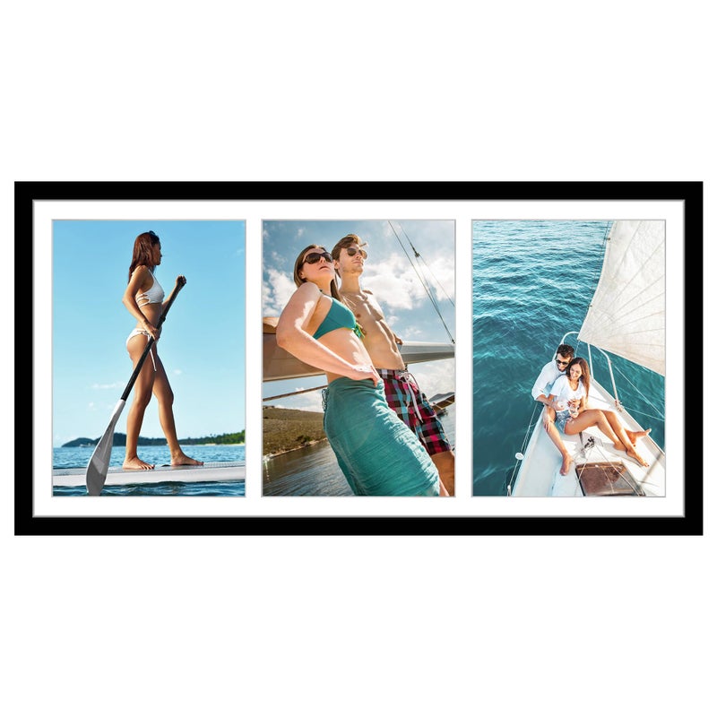 جيفت جاردن GiftGarden 5x7 صورة إطار صورة 3 فتحة 8x16 إطار مملوءة بثلاث صور 5x7 مع حصيرة عرض الجدار الأسود - Image 1