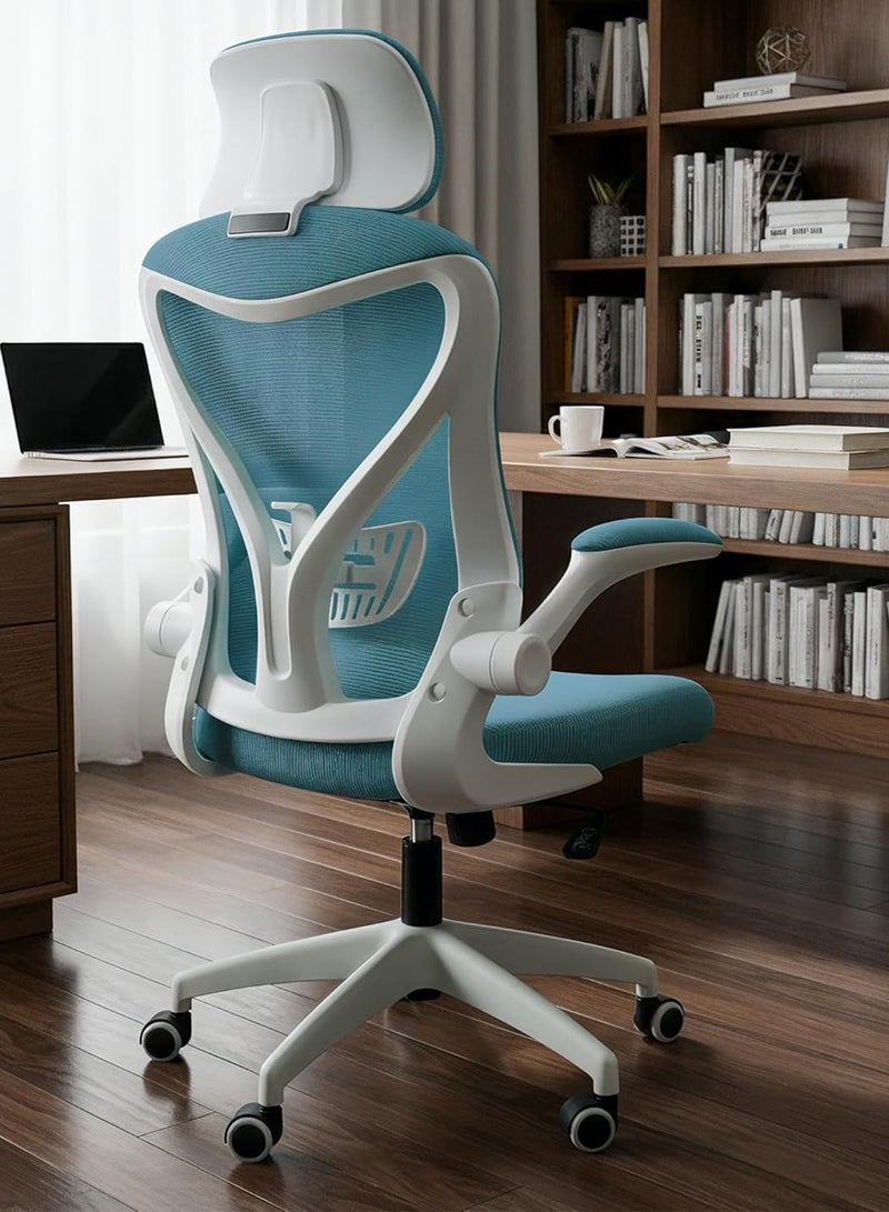 دراجو كرسي مكتب مريح ممتاز من DROGO للعمل من المنزل، كرسي كمبيوتر عالي الظهر مع شبكة، مسند ذراع قابل للطي، استلقاء، مقعد قابل للتعديل وكرسي شبكي لدعم قطني للمكتب - Image 1