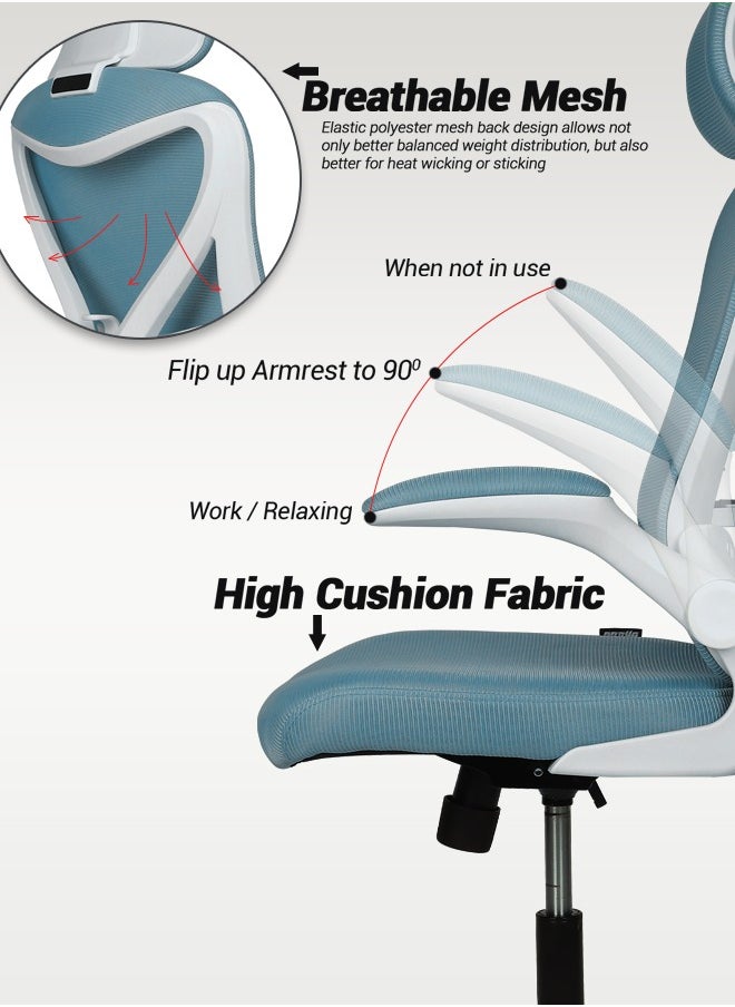 DROGO - DROGO premium Ergonomic Office Chair for Work from Home, High Back Computer Chair with Mesh, Flip-up Armrest, Recline, Adjustable Seat & Lumbar Support Mesh Chair for Office - Image 1