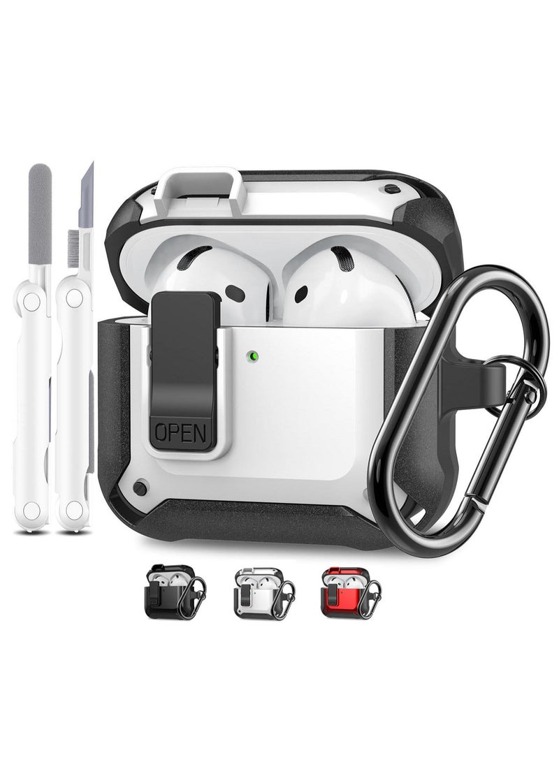 ANYOGRO Airpods 4 Case Cover with Cleaning Kit, Security Lock Armour with Keychain for Airpods 4th Generation 2024 Front LED Visual -White  - Image 1