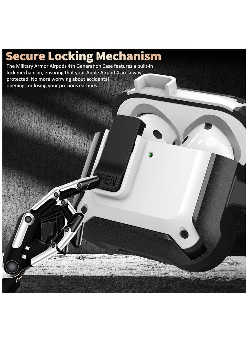 ANYOGRO Airpods 4 Case Cover with Cleaning Kit, Security Lock Armour with Keychain for Airpods 4th Generation 2024 Front LED Visual -White  - Image 2