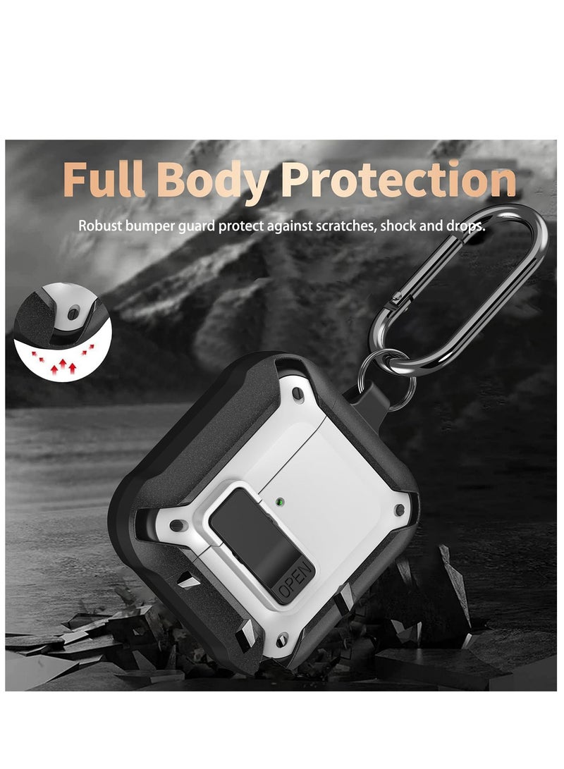 ANYOGRO Airpods 4 Case Cover with Cleaning Kit, Security Lock Armour with Keychain for Airpods 4th Generation 2024 Front LED Visual -White  - Image 3
