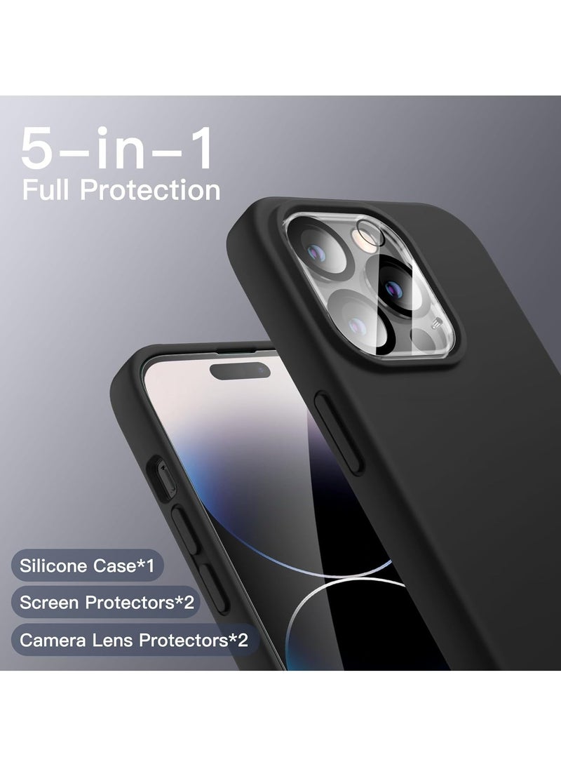 Raxoom 5 in 1 Silicone Case for iPhone 14 Pro Max 6.7-inch, with 2-Pack Screen Protector and 2-Pack Camera Lens Protector, Full Coverage Tempered Glass Film, Shockproof Phone Cover (Black) - Image 3