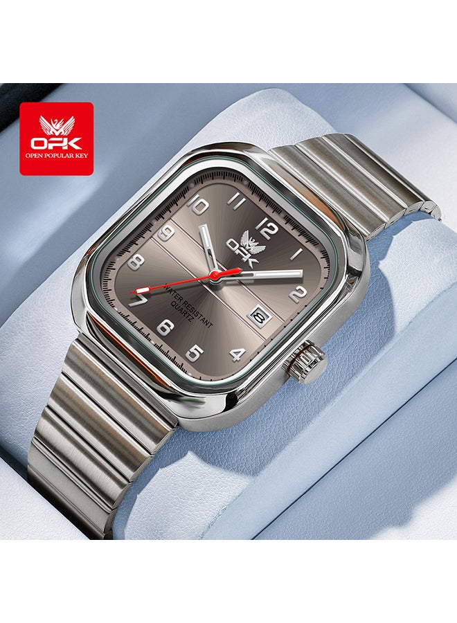 او بي كي ساعة OPK، ساعة كوارتز أنيقة وعملية، مقاومة للماء بتقويم واحد، للرجال - سوار فولاذي 6040، لون رمادي طبيعي. - Image 1