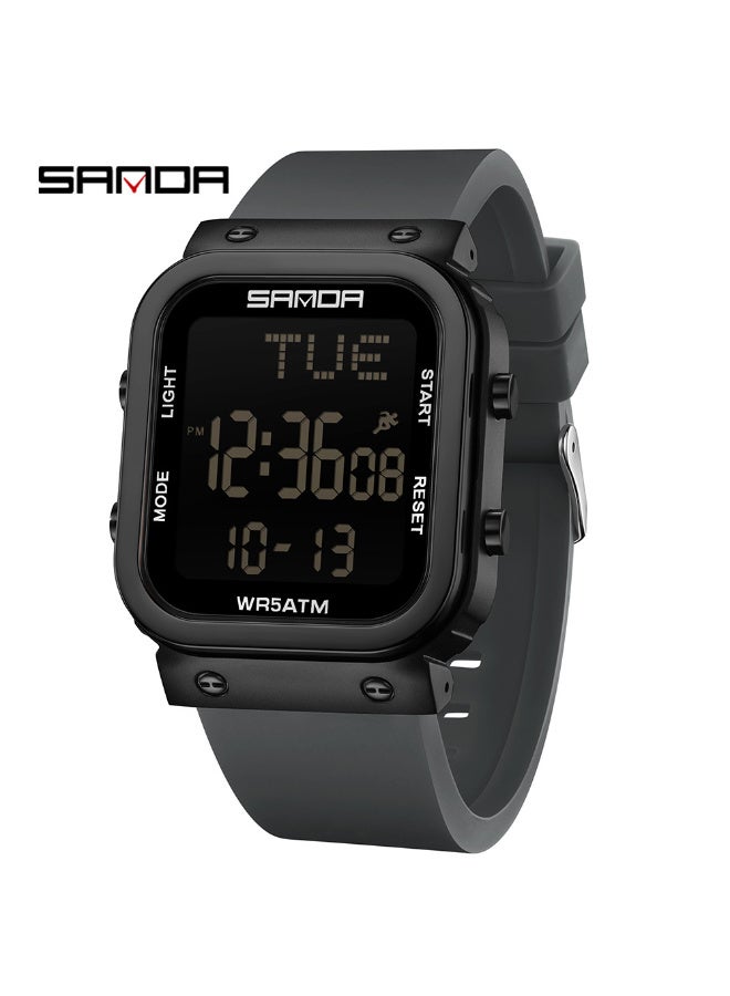 Sanda Square Single-Display Digital Men's Watch, Multifunctional Alarm Clock Luminous Outdoor Sports Water-Resistant Wrist Watch 9081 - Image 1