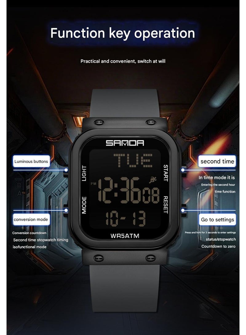 Sanda Square Single-Display Digital Men's Watch, Multifunctional Alarm Clock Luminous Outdoor Sports Water-Resistant Wrist Watch 9081 - Image 3
