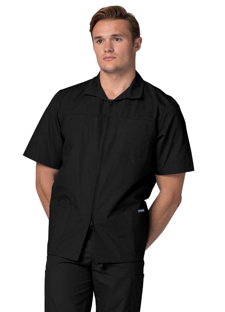 Adar Uniforms, Universal Scrubs for Men - Zippered Short Sleeved Scrub Jacket - 607 - Black - L - Image 2