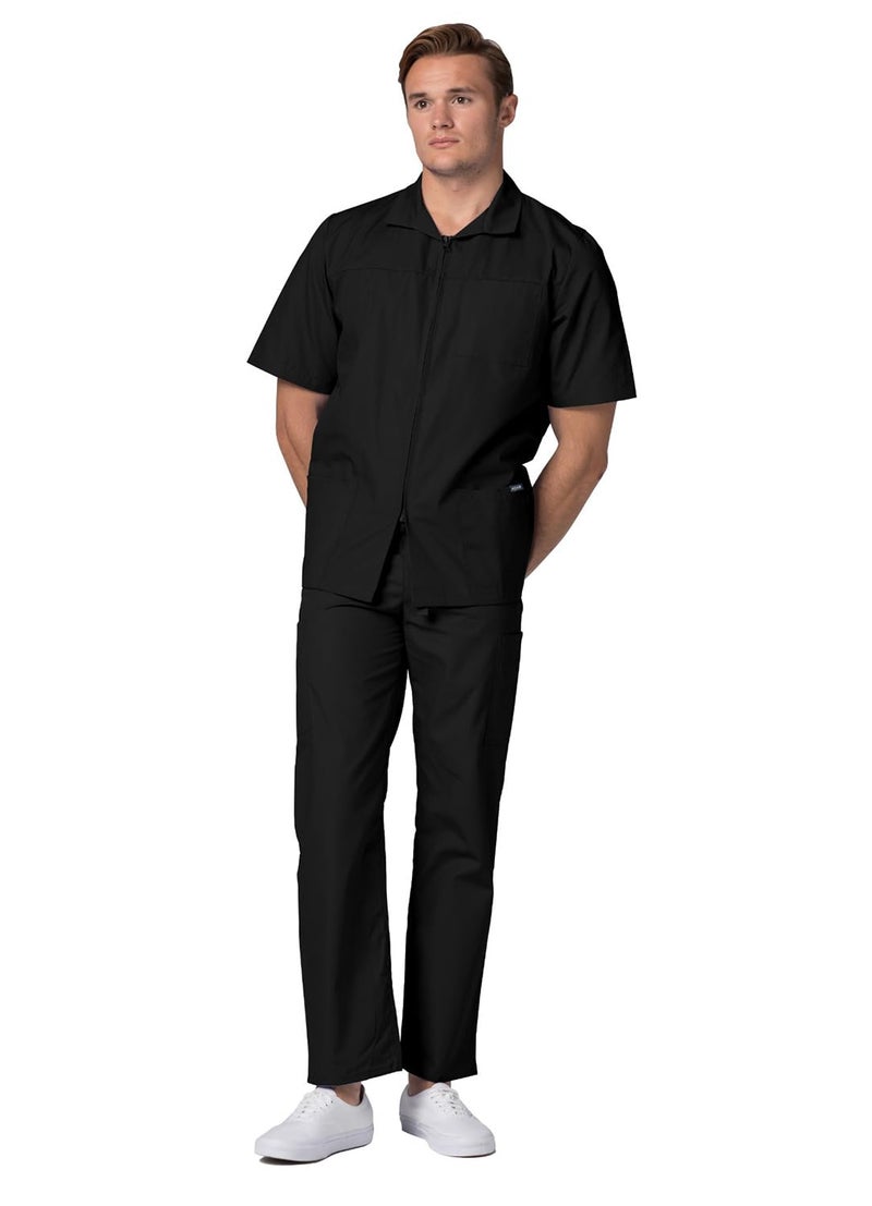 Adar Uniforms, Universal Scrubs for Men - Zippered Short Sleeved Scrub Jacket - 607 - Black - L - Image 5