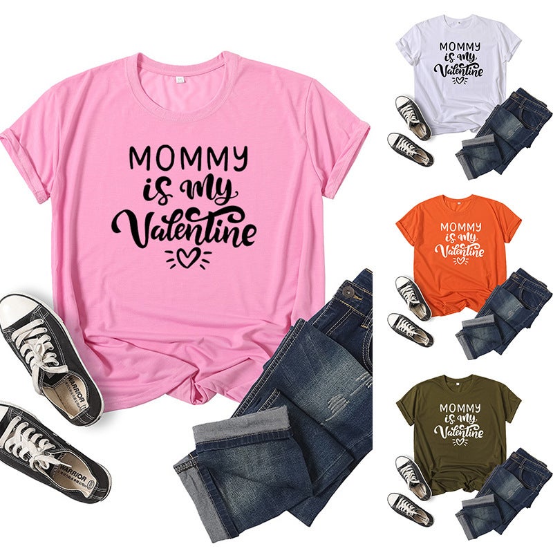Mama Valentine letter printed short sleeve round neck T-shirt - Image 2