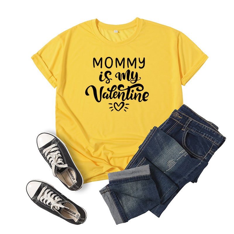 Mama Valentine letter printed short sleeve round neck T-shirt - Image 5